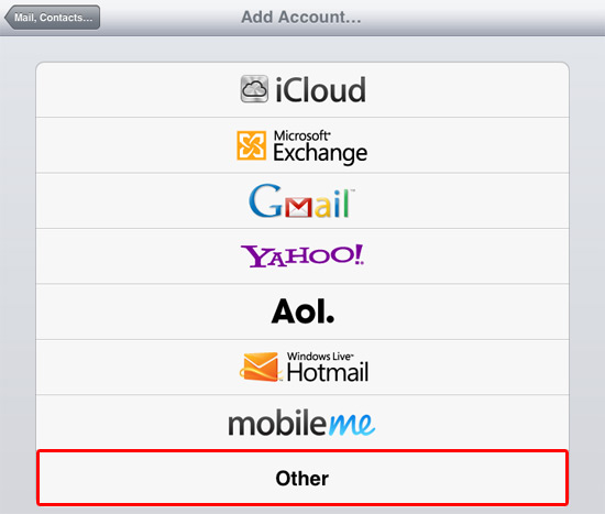 From the Add Account… menu choose Other.